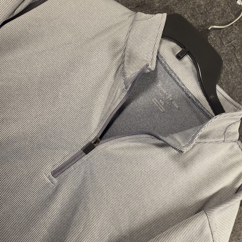 Hickey Freeman Sport Mens XXL Gray Striped Quarter Zip Pullover Performance Top